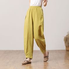 "Cool and comfortable for hot summer days, this linen pants is elegant and stylish.  It is a wonderful wardrobe staple that's a timeless classic you'll wear again and again.  ★★FEATURES Linen 55% + Cotton 45% ( Medium Weight，Comfortable, Breathable and Washed Soft fabric) Two side pockets, two back pockets Back elastic waist Wide leg pants Ginger linen pants Long linen pants Casual pants Loose pants Plus size pants Perfect for Spring, Summer ★★Size Chart: ❤ Size chart is the garment's measuremen Summer Ankle-length Harem Pants With Pockets, Non-stretch Straight Leg Harem Pants For Summer, Summer Linen Wide Leg Pants In Solid Color, Summer Solid Color Relaxed Fit Harem Pants, Summer Relaxed Fit Solid Harem Pants, Linen Wide-leg Harem Pants, Baggy Linen Wide-leg Harem Pants, Spring Solid Color Relaxed Fit Harem Pants, Solid Color Relaxed Fit Harem Pants For Spring