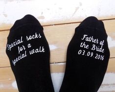 pair of black socks with the words, special socks for a special wedding date on them