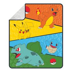 the pokemon characters are in different colors and patterns on this blanket, which is also available for