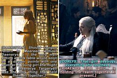 the game of thrones character is shown in two different pictures, one with long white hair