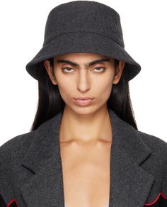 Wool-blend felt bucket hat in gray. · Logo embroidered at face · Quilted brim · Full twill lining Supplier color: Grey Fringed Belt, Lipstick Bag, Floral Shoes, Fringe Skirt, Mens Scarves, Scarf Men, Suit Accessories, Logo Embroidered, Hats For Women