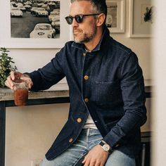 The Ojai Jacket in Indigo Herringbone by Taylor Stitch Chore Coat, Men Fashion Casual Outfits, Gentleman Style, Fashion Mode