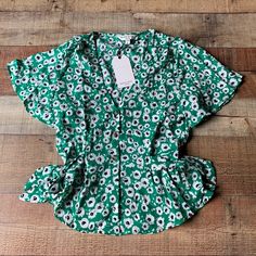 London Brave Soul Green Floral Button Up Blouse -S