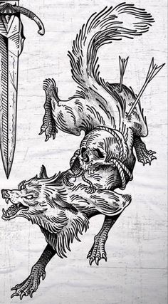 Fenrir Tattoo, Etching Tattoo, Occult Tattoo, Woodcut Art, Tattoo Board, Tattoo Style Drawings