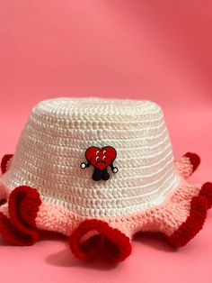 Bad Bunny Bucket Hat Color: White Front: Corazoncito Charm 100% Acrylic Yarn One Size Fits All Bad Bunny Hat Crochet, White Yarn Bucket Hat, Badbunny Bucket Hat, White Adjustable Crochet Bucket Hat, Bunny Bucket Hat, Bad Bunny, Bucket Hats, One Size Fits All, Acrylic Yarn