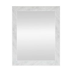 a white square mirror with a silver frame on the bottom and an empty area for text