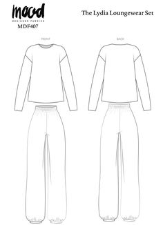 the lylia loungewear set sewing pattern is shown in front and back views