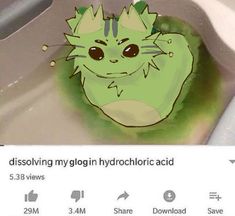 an image of a cat that is in the sink with caption about dissolving my glogin hydrochlic acid