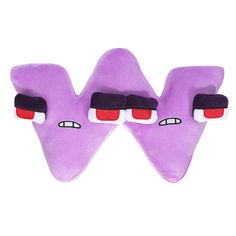 two pieces of purple and red material with eyes on each side, one in the shape of a triangle