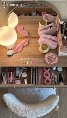 the vanity is organized and ready to be used