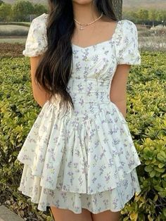 Cute Mini Summer Dresses, Corset Dress Summer, Puff Sleeve Summer Dress, White Dresses Aesthetic, Casual Dresses Aesthetic, Cute Summer Dresses Aesthetic, Dress Aesthetic Casual, Corset Outfit Casual, Outfit Ideas Aesthetic Summer