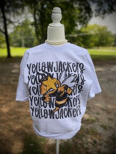 "\"Yellow Jackets\" -Professionally DTG Printed  -Unisex True To Size Fit Shirt  -Shirts are made to order. Please Allow 1-2 weeks processing time  - I do not offer Returns, Order Cancelations or Refunds -Size chart is listed in item photos!" Casual Yellow Outerwear With Letter Print, Fall Yellow Letter Print Outerwear, Yellow Crew Neck Outerwear For Spring, Casual Yellow Outerwear For College, Yellow Graphic Print Outerwear For Spring, Spring Yellow Outerwear With Graphic Print, Rainbow City, Yellow Jackets, Football Mom Shirts