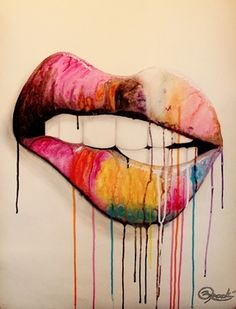 a painting of a woman's mouth with dripping paint on it and the words, i love you