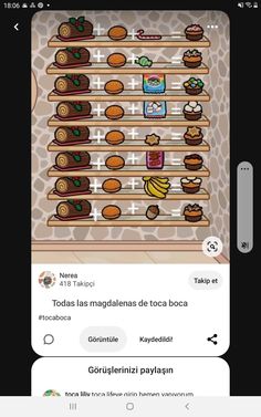 an iphone screen with food items on it, and the text in spanish above them