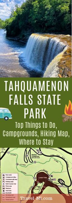 a map with the words taquamenon falls state park on it