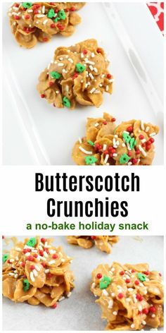 butterscotch crunchies with sprinkles on top and the title above it