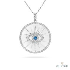 DetailsMaterial - 14k Solid GoldMain Stone - Blue SapphireAccent Stone - DiamondsBase Stone - Mother Of Pearl❤ This 14k gold diamond disc pendant necklace is inspired by the EVIL-EYE, accented with gleaming diamonds and blue sapphire, and black diamonds at the center, which will go well with all kinds of your outfits. Layer this dainty gold disc pendant necklace with a matching gold chain and slay the style! ❤ Each Pendant is handmade just for you. Since these are handmade there might be a sligh White Diamond Celestial Necklaces, White Diamond Celestial Necklace, White Celestial Diamond Necklaces, Diamond Evil Eye, Gold Disc, Solid Gold Chains, Disc Pendant, Black Diamonds, Recycled Gold