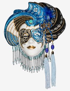 Blu Madalena | Venetian Mask Made With Ceramic For Sale Venetian Mask For Mardi Gras, Venetian Full Face Costume Mask, Venetian Masks And Prosthetics For Festivals, Venetian Full Face Mask For Mardi Gras, Venetian Full Face Masquerade Masks, Blue Venetian Mask For Carnival, Venetian Baroque Mask For Carnival, Venetian Masquerade Mask For Costume, Blue Venetian Masks For Carnival