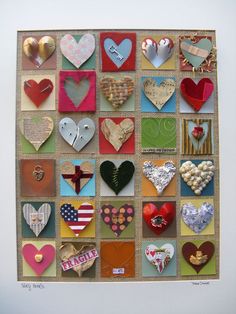 a collage of hearts is displayed on the wall