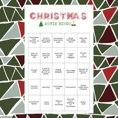 a christmas movie bingo game with red and green triangles