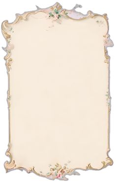 an old fashioned paper with flowers and leaves on the edges, isolated against a white background