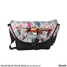 Suicide Squad | Harley Quinn Courier Bag Squad Gifts, Racing Stripes, Social Media Design Graphics, Designer Gifts, Personalize Bag, Custom Artwork, Custom Bags, Harley Quinn, Colorful Interiors