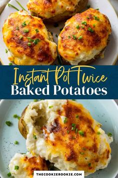 baked potatoes with cheese and parsley on top, in the shape of hearty pot pies