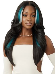 Perfect Hairline 13X6 JAYLIN Lace Frontal Wig. Synthetic Hair. 26" inches long, Perm Yaki Texture and Wavy Style. Color shown are 1B/DRFF COPPERFROST,1B/DRFF SCARLET RED FROST,1B/DRFF TURQUOISE FROST. 13"x6" Lace Frontal. 6" Deep Lace Parting. Ear-to-Ear Soft HD Transparent Lace. Glueless, Pre-attached Elastic Band. Pre-plucked Lace part & Baby Hairs. No Plucking required. Safe Iron up to 400F. Baby Hairs Included Manufactured by Outre. Perfect Hairline, Crochet Braids Twist, Grey Hair Pieces, 360 Frontal, Natural Looking Wigs, Braids With Weave