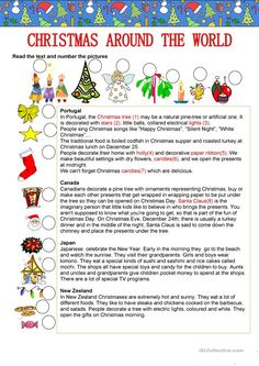 christmas around the world worksheet with pictures and words to help students understand what they are doing