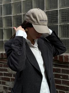 Stone washed khaki cotton baseball dad hat with the Dear Society logo embroidered in navy thread. One Size Fits Most Adjustable Strap Classic Beige Dad Hat With Curved Visor, Classic Beige Snapback Dad Hat, Khaki Curved Brim Baseball Cap For Streetwear, Dear Society, Dress Guide, Winter Essentials, Bottom Clothes, Baseball Hat, Dad Hat