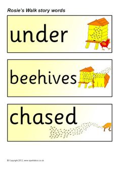 the words under and below each word are in different colors, with an animal on one side