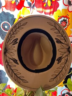 This hat has main character potential! Make a statement, with a hat! I hand drew this sunflower image than carved it with a hot wood burning iron. One of a kind the detail in texture is eye catching Burned Western Hats For Women, Wood Burned Hats, Burnt Hat Design, Felt Burning, Hat Burning Designs, Burning Hats, Burnt Hats, Cowboy Hat Crafts, Hand Painted Hats