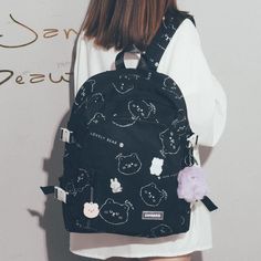 Black/White/Pink Kawaii Bear Printed Backpack MK16641 Material: nylon Material: Polyester SIZE: 32CM*12CM*42CM Early 2000s Aesthetic, Y2k Fashion Aesthetic, Kawaii Hoodies, Kawaii Wigs, Purple Pendant, Kawaii Bear, Y2k Aesthetic Fashion, Kawaii Shirts, Pink Kawaii