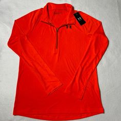 Under Armour Neon Orange 1/3 Zip Pullover. Youth Xl. (Fits Like Woman’s Large) Nwt. Measurements In Photos Are Done With Garment Laying Flat. Under Armour Shirts, Neon Orange, Color Orange, Kids Shirts, Under Armour, Shirts Tops, Long Sleeve Tees, Neon, Tops & Tees