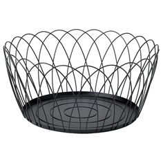 a black wire basket on a white background