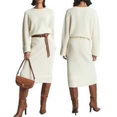 Brand: Reiss Color: Neutral (Cream) Materials: 47% Wool, 38% Viscose, 10% Polyamide, 5% Cashmere Condition: Excellent (Never Worn + Original Tags) Size & Fit: -Size: Medium -Regular Fit -Designed To Hit At Mid Calf -Total Length Is 46"Length (Size Medium) Model Measurements: -Height 5’9”, Chest: 32”, Waist: 23” -The Model Is Wearing A Size Small Product Details: -Jodie Knitted Wool And Cashmere Blend Dress -Arranged In Narrow Rib/Textural Finish -Rib Knitted Fabric -Pullover Style -Drop-Shoulder Long Sleeves With Cuff -Crew Neckline -Elastic Waist Band -Midi-Length Hemline -Use A Belt To Cinch The Waist (Belt Not Included) -Sweater Dress -Dry Clean Or Hand Wash, Dry Flat *Reasonab Reiss Dress, Red Sundress, Knitted Midi Dress, Iconic Dresses, French Women, Knitted Dress, Knit Midi, Knit Midi Dress, Dress Outfit