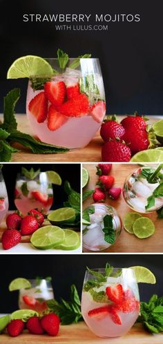 strawberry mojits with lime and mint garnish