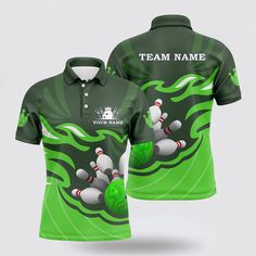 Bowling Polo Shirt, Mens Polo Bowling Shirt Custom Bowling Ball Pins Team League Jersey, Personalized Bowling Gifts Green – Excoolent Polo shirts are the embodiment of casual sophistication. They are crafted with a blend of comfort and style, offering a versatile wardrobe essential. The classic collar and button-up design effortlessly bridge the gap between relaxed... Bowling Button Up Shirt, Womens Bowling Shirts, Smart Casual Office, Bowling Team Shirts, Bowling Gifts, Men’s Bowling Shirt, Bowling T Shirts, Green Polo Shirts, Bowling Team