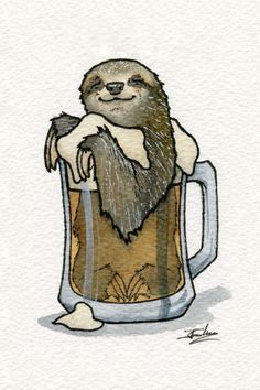 a watercolor drawing of a slotty in a beer mug with the caption, person