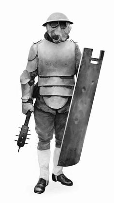 Ww1 Armored Soldier, Ww1 Armor, Steampunk Armor, Ww1 History, Ww1 Soldiers, Body Armor, Armor Concept, Military Art