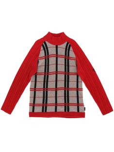 circa 2000s red/grey/black virgin wool blend knitted construction plaid check pattern Medusa Head motif mock neck long sleeves straight hem Purchasing this item continues its narrative and reduces the environmental impact by avoiding the use of new resources needed to make the product from scratch, such as water, materials and electricity, and avoiding additional manufacturing impact. Learn more about what makes a product Conscious on our Conscious Criteria page Plaid Wool Sweater For Winter, Red Long Sleeve Tops With Contrast Stripes, Red Long Sleeve Top With Contrast Stripes, Red Jacquard Knit Long Sleeve Outerwear, Medusa Head, Red And Grey, Check Pattern, Environmental Impact, Mock Neck