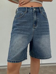 Women's Bermuda Loose Casual Denim Shorts With Pockets Baby Blue Casual   Denim Plain,All Over Print Bermuda Non-Stretch  Women Clothing, size features are:Bust: ,Length: ,Sleeve Length: Boy Shorts Outfit Women, Knee Length Jean Shorts, Casual Denim Shorts, Women Cosmetics, Shorts Outfit, Women Diy, Jeans Casual, Denim Shorts Women