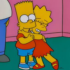 the simpsons character is hugging his friend