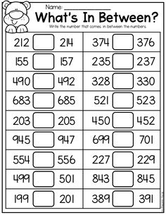 what's in between? worksheet for numbers 1 - 10 with pictures