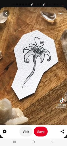 a piece of paper with an octopus drawn on it next to some rocks and crystals