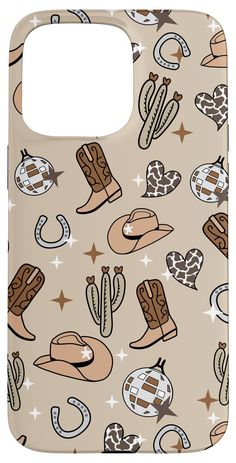 PRICES MAY VARY. Adorable Aesthetic Western Pattern in Brown, light brown, tan with disco ball, horse shoe, cactus, stars, cowboy hat, cowboy boots, cosmic cowgirl style! Two-part protective case made from a premium scratch-resistant polycarbonate shell and shock absorbent TPU liner protects against drops Printed in the USA Easy installation Adorable Aesthetic, Cosmic Cowgirl, Vibe Board, Aesthetic Western, Western Pattern, Ball Pattern, Western Chic, Horse Shoe, Cowgirl Style