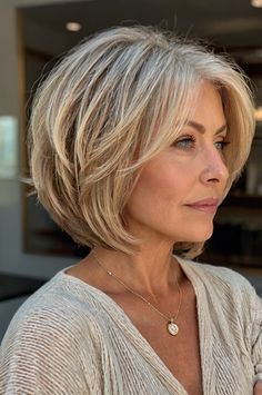 Chin Length Hair Hairstyles, Bob Styles For Fine Hair, Hair Color For Older Women, Shaggy Layered Bobs, Cute Christmas Hairstyles, Womens Bob Hairstyles, Winter Hairstyle, Hairstyle Cute, Blonde Bob Haircut