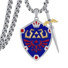 PRICES MAY VARY. Legend of Zelda Necklace Design: The Master Sword and Hylian Shield necklace symbolizes courage, strength, and the unyielding spirit of a hero. Worn by those who seek adventure, it serves as a reminder of the timeless battle between good and evil, embodying the essence of a true warrior. For fans of Zelda, this necklace is a tribute to the legendary journey across the land of Hyrule. Zelda Necklace Material: The Master Sword and Hylian Shield pendant, crafted from 925 sterling s Legend Of Zelda Necklace, Triforce Necklace, Zelda Necklace, Shield Necklace, Zelda Gifts, Hylian Shield, Silver Link Necklace, Seek Adventure, Hyrule Warriors