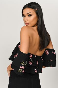 Soak Up The Sun With The Rebecca Floral Print Crop Top! This Features A Cold Shoulder Cut With Flowy Ruffles On A Lightweight Weave For A Cute And Flirty Look. Pair With The Where Did Our Love Grow Floral Pants To Complete The Look! Trendy Ruffled Off-shoulder Top For Day Out, Trendy Off-shoulder Ruffle Top For Day Out, Trendy Off-shoulder Top With Ruffles For Day Out, Black Cold Shoulder Off-shoulder Top For Summer, Summer Off-shoulder Top With Ruffles For Vacation, Chic Ruffled Off-shoulder Top For Day Out, Spring Off-shoulder Top With Ruffles For Night Out, Spring Ruffled Off-shoulder Top For Night Out, Flirty Off-shoulder Top For Summer