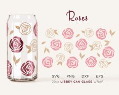 a glass with roses painted on it and the words rose svg png dxf eps